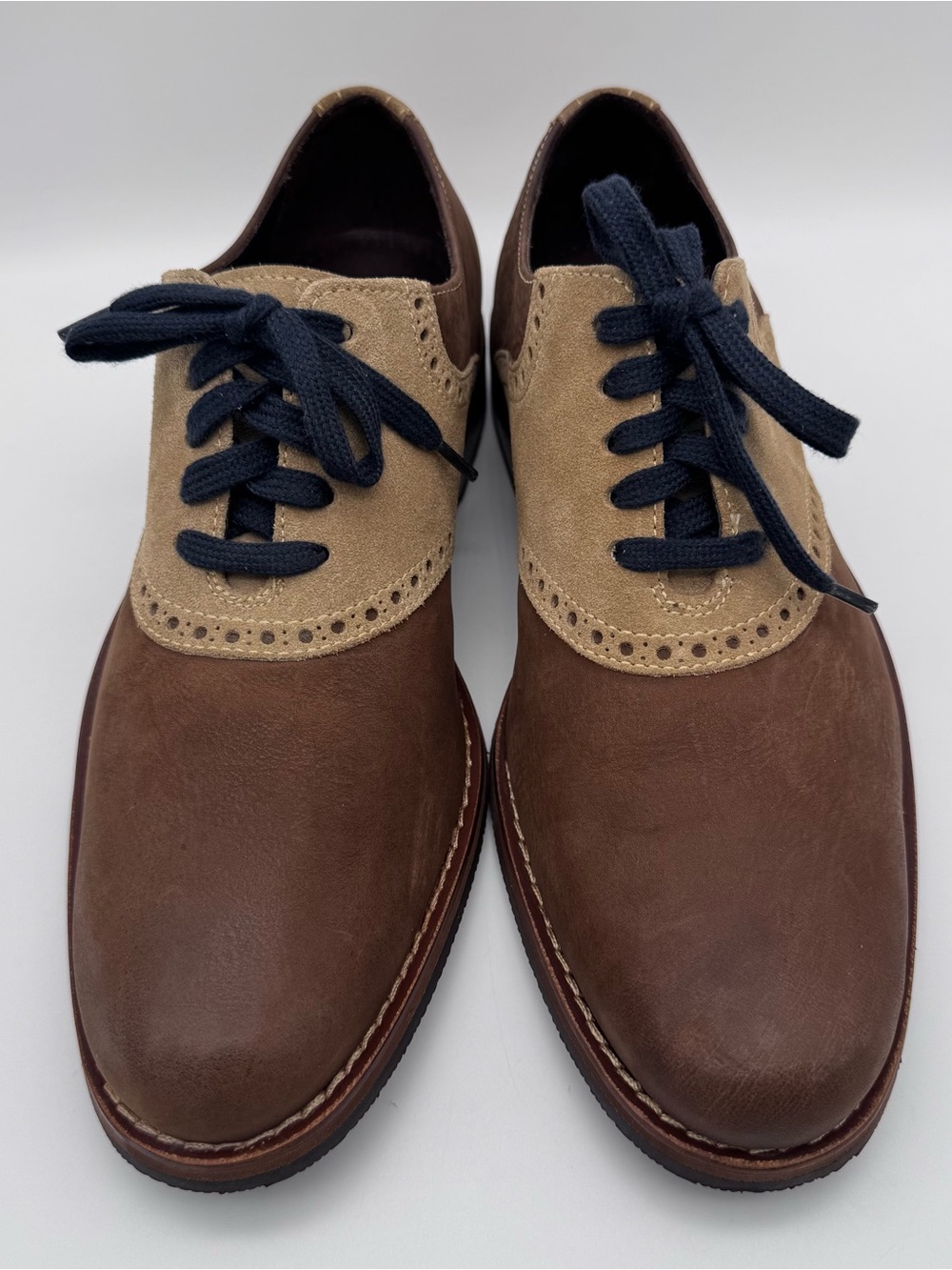 Cole Haan Williams Saddle Oxford Shoes Beige Brown Nubuck Leather Men 9 M